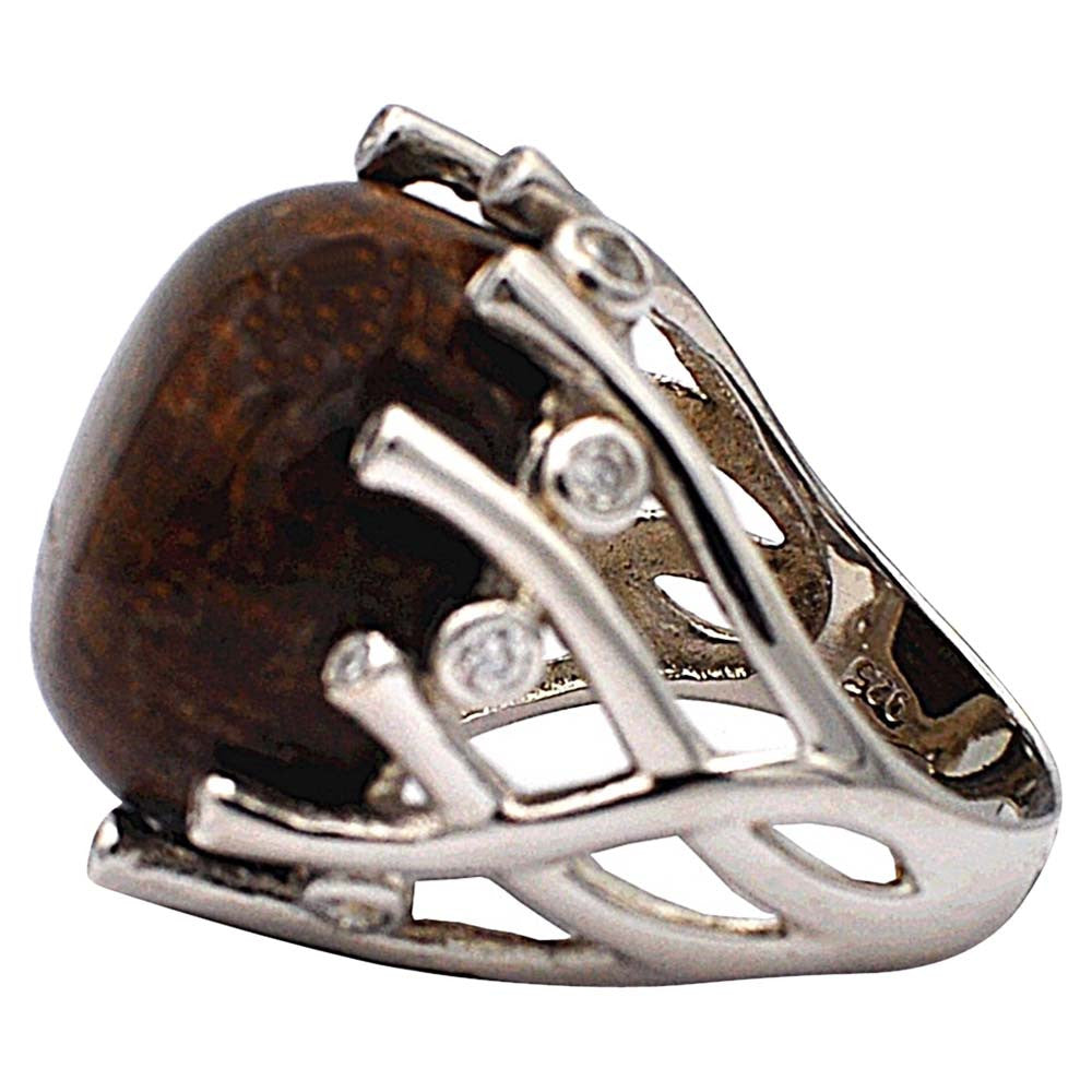 BAGUE OEIL DE TIGRE ROUGE MONTURE ARGENT - MY LITTLE VENDOME