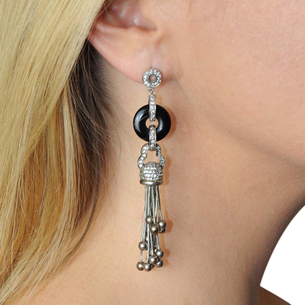 BOUCLE D'OREILLE ART DÉCO POMPONS & ONYX EN ARGENT 925 - MY LITTLE VENDOME