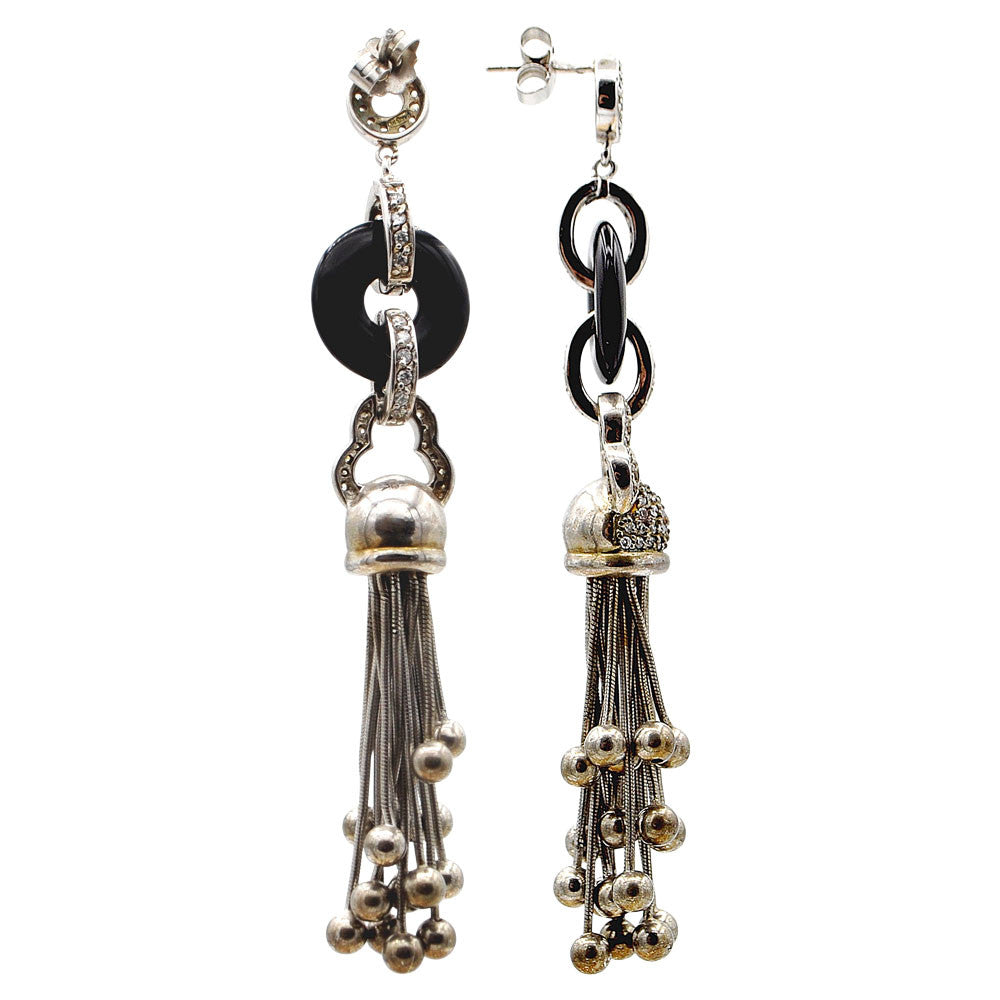 BOUCLE D'OREILLE ART DÉCO POMPONS & ONYX EN ARGENT 925 - MY LITTLE VENDOME