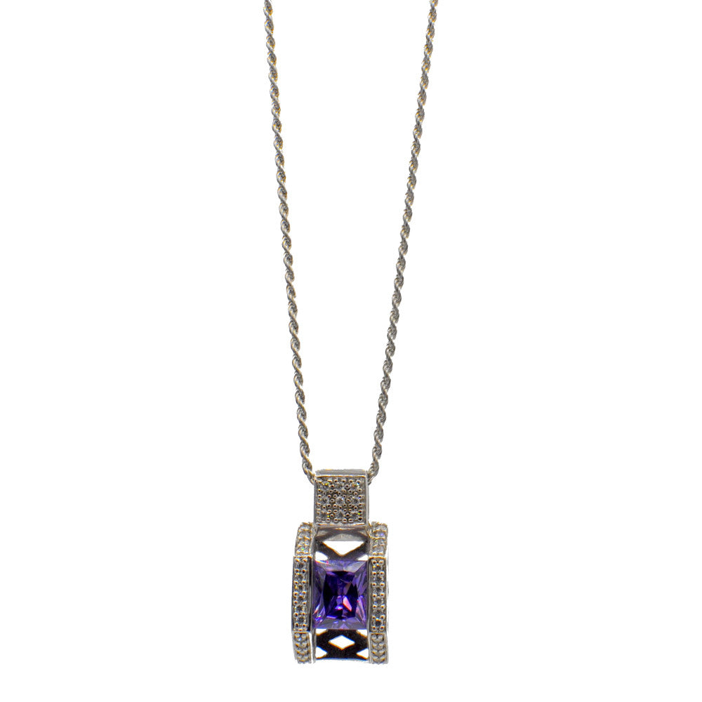 COLLIER PENDENTIF VINTAGE AMÉTHYSTE EN ARGENT 925 ET PIERRES SEMI-PRÉCIEUSES - MY LITTLE VENDOME