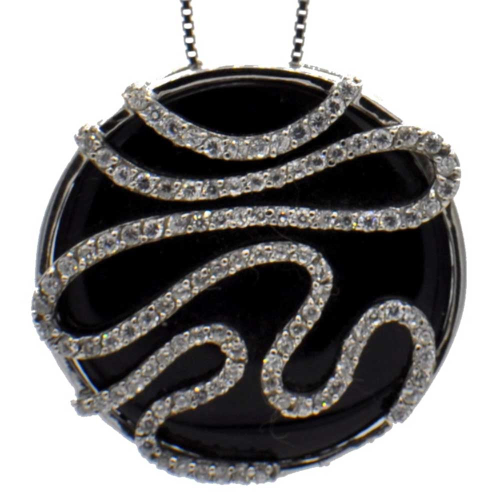 COLLIER PENDENTIF CERCLE EN ARGENT 925, BAKÉLITE NOIR ET PIERRES SEMI-PRÉCIEUSES - MY LITTLE VENDOME