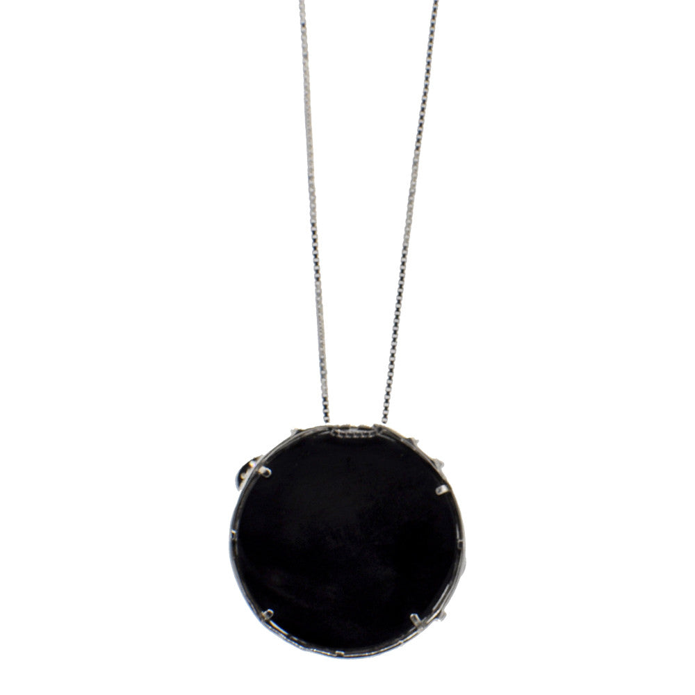 COLLIER PENDENTIF CERCLE EN ARGENT 925, BAKÉLITE NOIR ET PIERRES SEMI-PRÉCIEUSES - MY LITTLE VENDOME