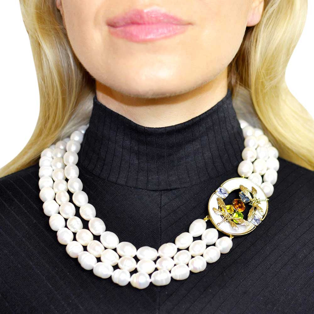 COLLIER DE PERLES NATURELLES  & PIERRES SEMI PRÉCIEUSES DE STYLE ART DÉCO - MY LITTLE VENDOME