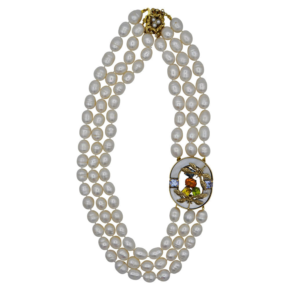 COLLIER DE PERLES NATURELLES  & PIERRES SEMI PRÉCIEUSES DE STYLE ART DÉCO - MY LITTLE VENDOME