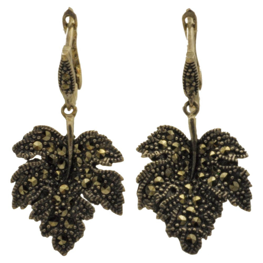 BOUCLES D'OREILLES VINTAGE FEUILLE EN ARGENT 925 ET PIERRES NATURELLES SEMI PRÉCIEUSES - MY LITTLE VENDOME