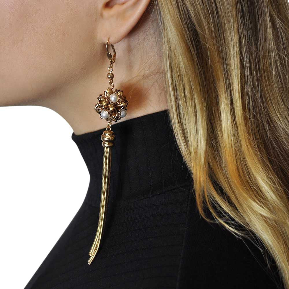 POMPOM ART NOUVEAU BOUCLES D'OREILLES POMPON BOUCLES D'OREILLES OR ROSE VENITIEN 14 CARATS - MY LITTLE VENDOME
