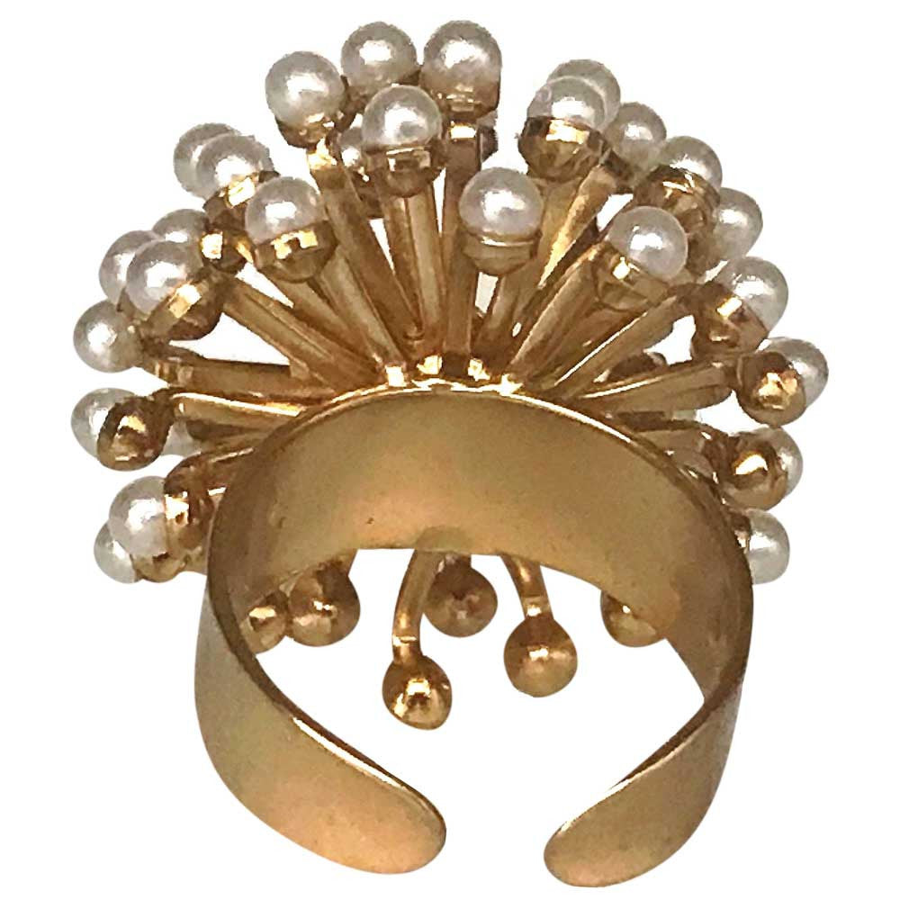 PERLE BAGUE FEMME BAGUE PERLE, BAGUE DOREE BAGUE OR ROSE VENITIEN 14 CARATS BAGUE BOHO BIJOU FLEUR BAGUE AJUSTABLE - MY LITTLE VENDOME