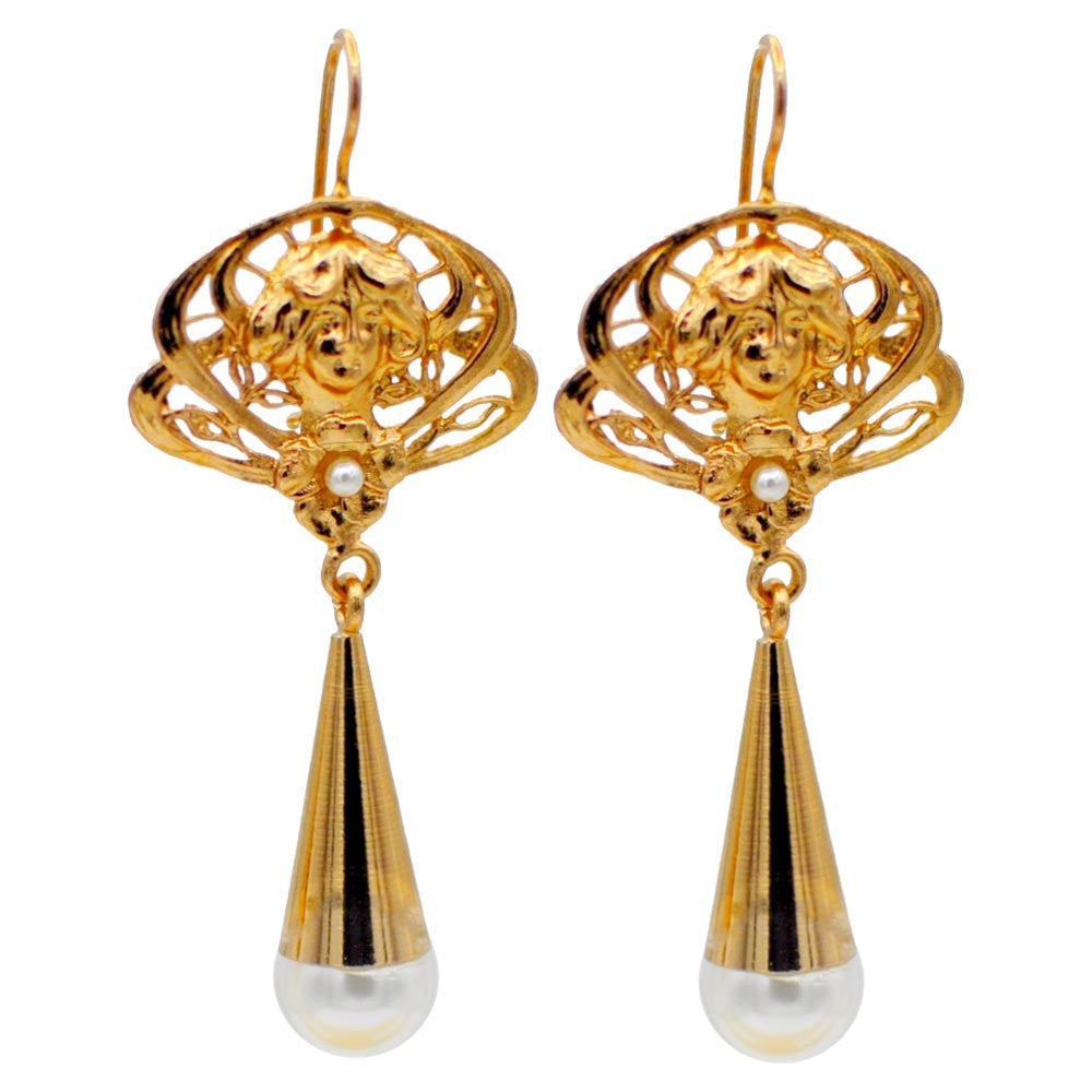 ART NOUVEAU PERLE BOUCLES D'OREILLES ART DECO BOUCLES D'OREILLES OR ROSE VENITIEN 14 CARATS, BOUCLES D'OREILLES PERLE - MY LITTLE VENDOME