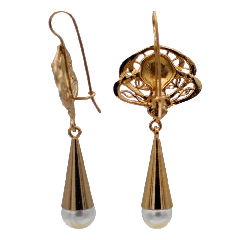 ART NOUVEAU PERLE BOUCLES D'OREILLES ART DECO BOUCLES D'OREILLES OR ROSE VENITIEN 14 CARATS, BOUCLES D'OREILLES PERLE - MY LITTLE VENDOME