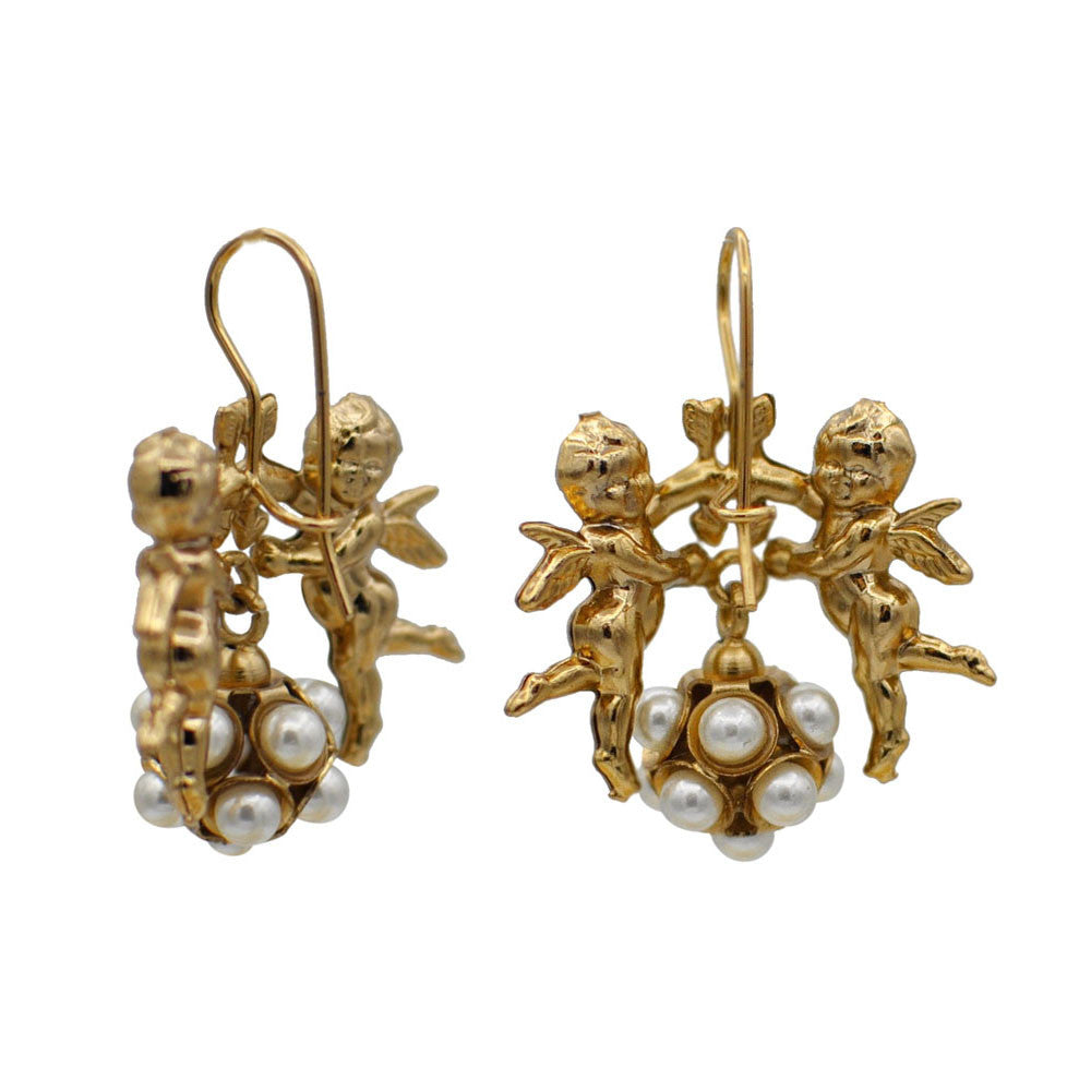 ANGE & PERLE  BOUCLES D'OREILLES ANGE, BOUCLES D'OREILLES PERLE, BOUCLES D'OREILLES OR ROSE VENITIEN 14 CARATS, CHERUBIN - MY LITTLE VENDOME