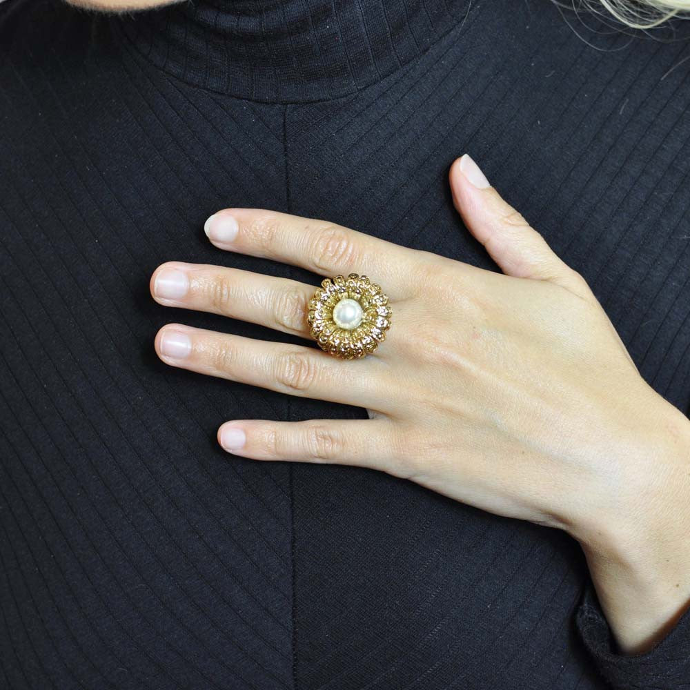 PERLE BAGUE FEMME BAGUE PERLE BAGUE DOREE BAGUE OR ROSE VENITIEN 14 CARATS BAGUE BOHO BIJOU FLEUR BAGUE AJUSTABLE - MY LITTLE VENDOME