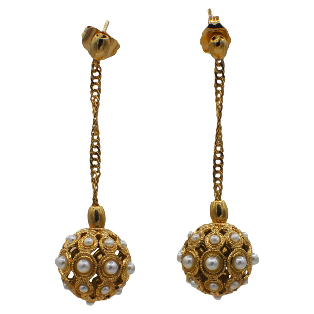 POMPOM & PERLE ART NOUVEAU BOUCLES D'OREILLES PERLE  BOUCLES D'OREILLES POMPON BOUCLES D'OREILLES OR ROSE VENITIEN 14 CARATS - MY LITTLE VENDOME