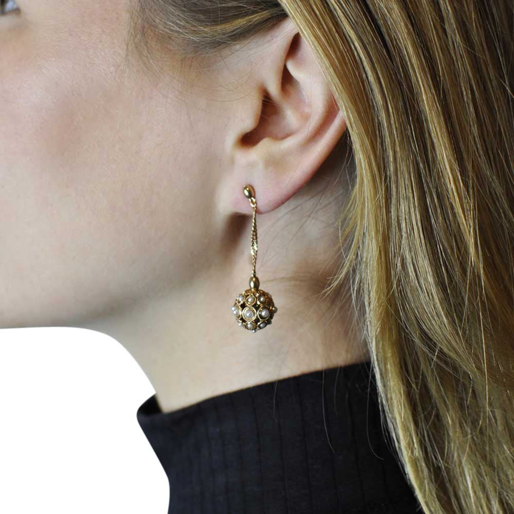 POMPOM & PERLE ART NOUVEAU BOUCLES D'OREILLES PERLE  BOUCLES D'OREILLES POMPON BOUCLES D'OREILLES OR ROSE VENITIEN 14 CARATS - MY LITTLE VENDOME