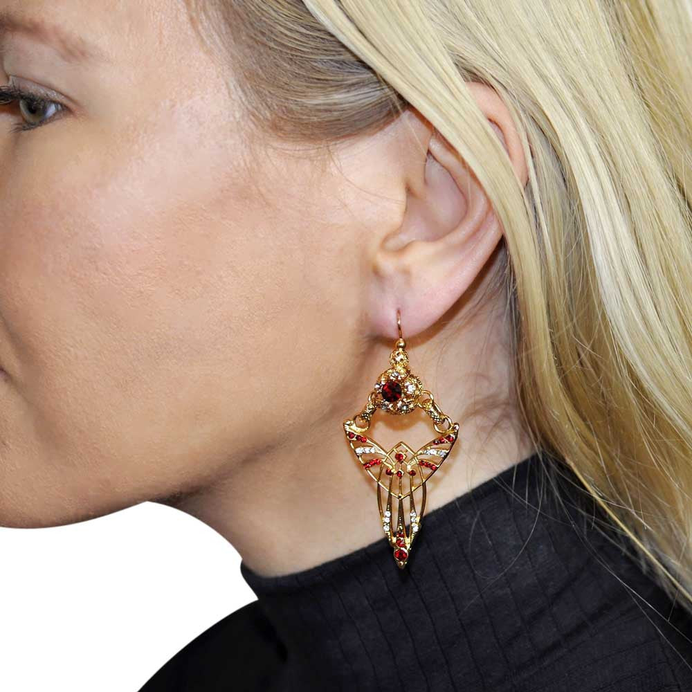 ART NOUVEAU GRENAT BOUCLES D'OREILLES GRENAT, BOUCLES D'OREILLES OR ROSE VENITIEN 14 CARATS, PIERRE SEMI PRECIEUSE - MY LITTLE VENDOME