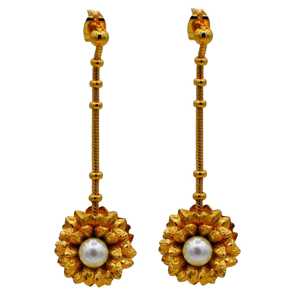 BOUCLES D'OREILLES POMPON, FLEUR, BOUCLES D'OREILLES PERLE, BOUCLES D'OREILLES PERLE OR ROSE VENITIEN 14 CARATS - MY LITTLE VENDOME