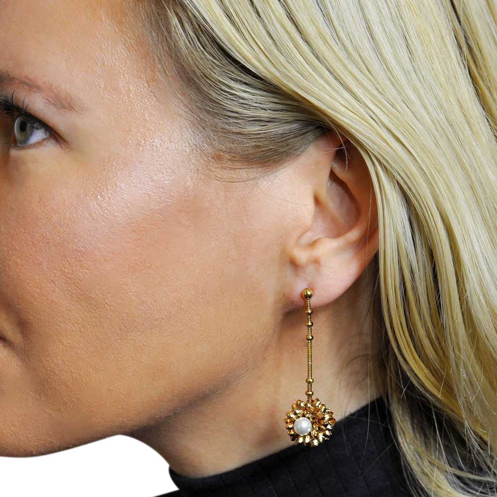 BOUCLES D'OREILLES POMPON, FLEUR, BOUCLES D'OREILLES PERLE, BOUCLES D'OREILLES PERLE OR ROSE VENITIEN 14 CARATS - MY LITTLE VENDOME