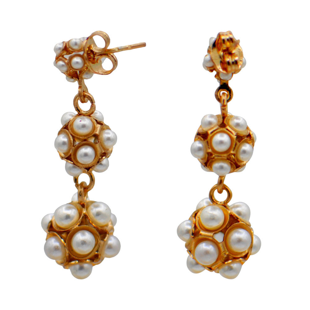 POMPON & PERLE BOUCLES D'OREILLES OR ROSE VENITIEN 14 CARATS, POMPOM - MY LITTLE VENDOME