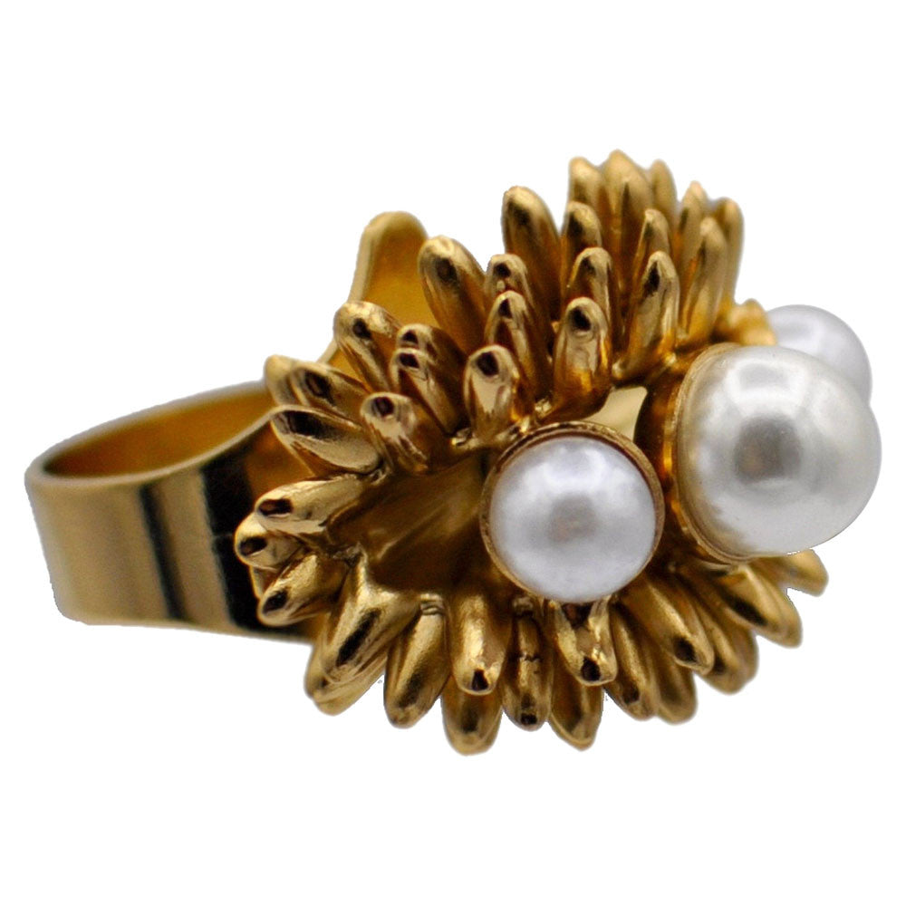 PERLE BAGUE FEMME BAGUE PERLE, BAGUE DOREE BAGUE OR ROSE VENITIEN 14 CARATS BAGUE BOHO BIJOU FLEUR BAGUE AJUSTABLE - MY LITTLE VENDOME