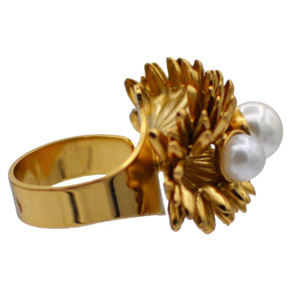 PERLE BAGUE FEMME BAGUE PERLE, BAGUE DOREE BAGUE OR ROSE VENITIEN 14 CARATS BAGUE BOHO BIJOU FLEUR BAGUE AJUSTABLE - MY LITTLE VENDOME