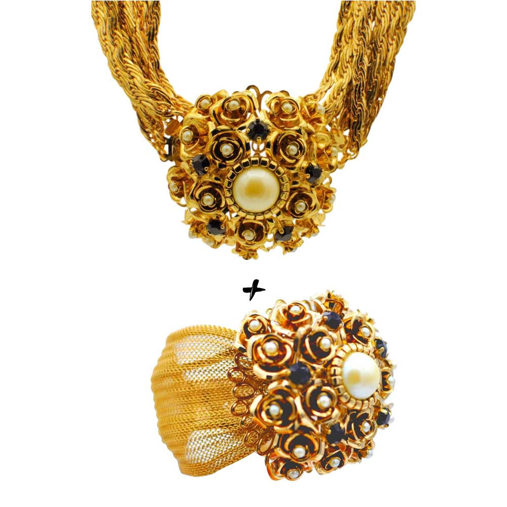 PARURE BIJOUX GRENAT FLEUR CADEAU FEMME Collier + Bracelet manchette - MY LITTLE VENDOME